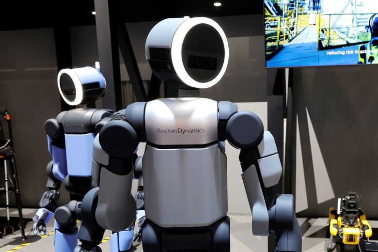 Boston Dynamics Atlas robots are displayedat CES 2026.