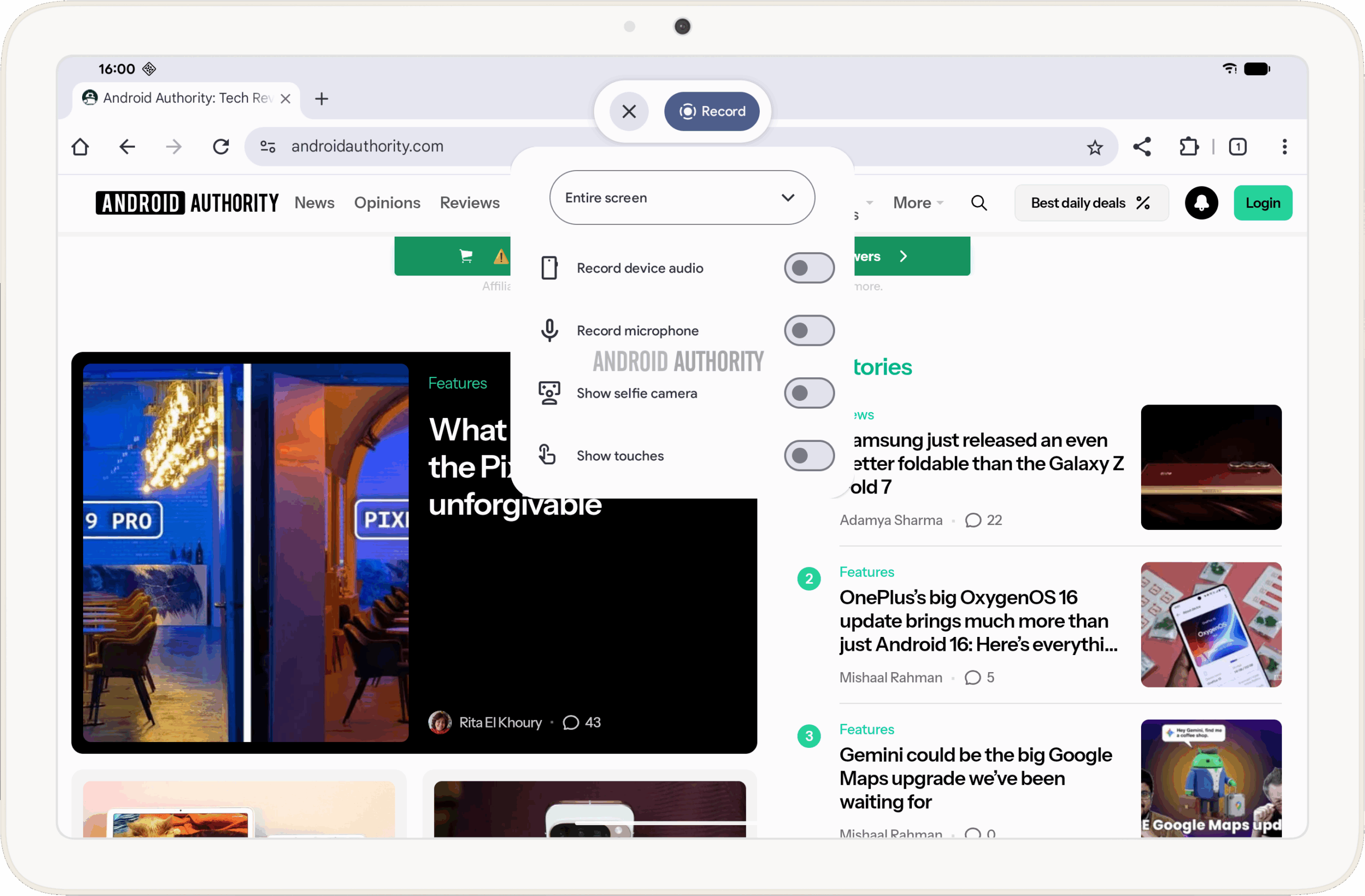 New screen recorder toolbar in Android New screen recorder toolbar in Android