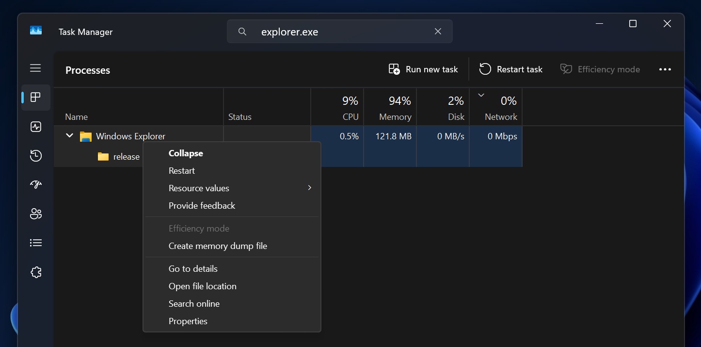 explorer.exe in Windows 11 Task Manager