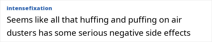 Headline text on a white background about negative side effects of huffing and puffing on air dusters related to Little Rascals star living off the grid.