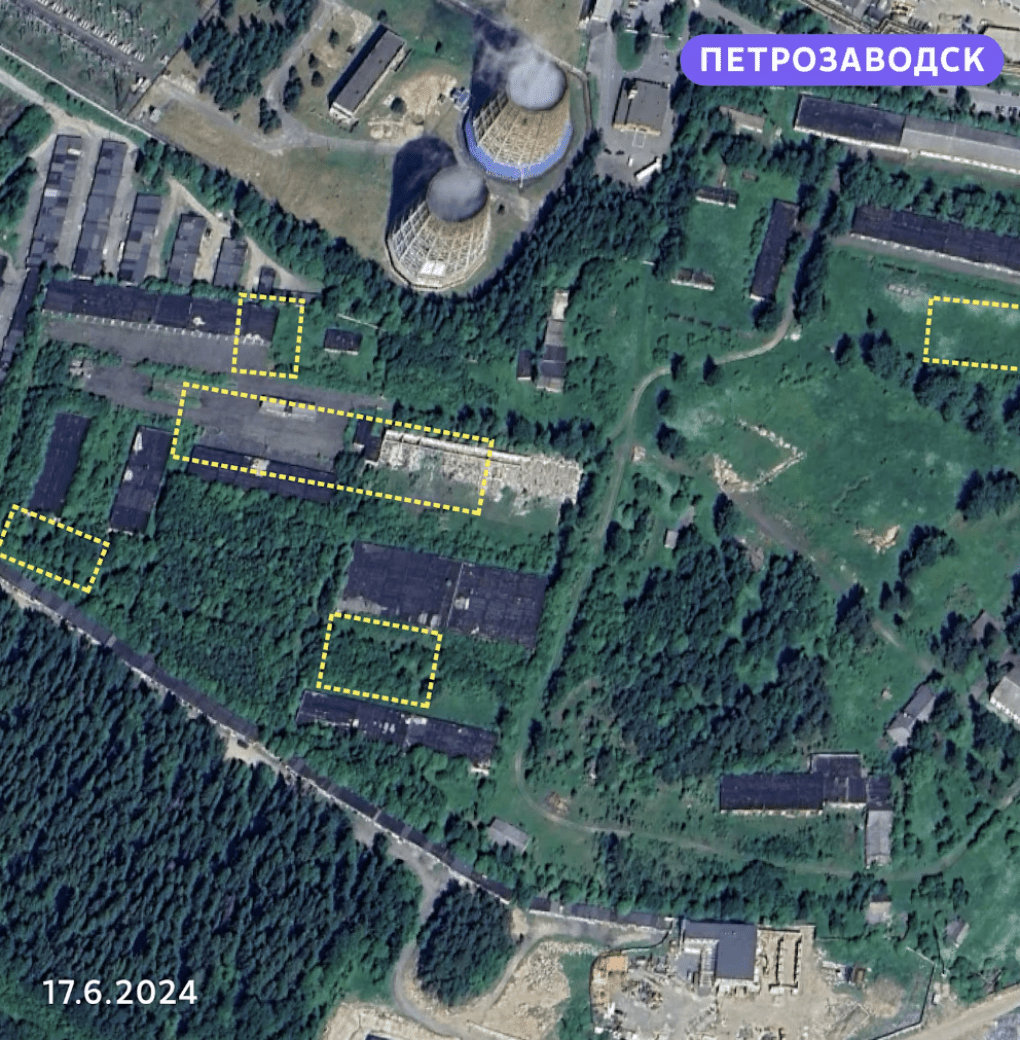 Overgrown military compound in Petrozavodsk with marked structures visible before major activity or deployment. (Photo: Juha Rissanen / Yle) Overgrown military compound in Petrozavodsk with marked structures visible before major activity or deployment. (Photo: Juha Rissanen / Yle)