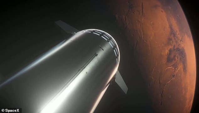 Elon Musk's Starship design for expeditions to Mars is pictured