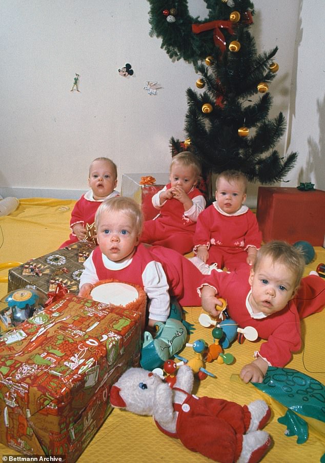 The ten-month-old Kienast quintuplets ahead of their first Christmas in 1970. Clockwise from left: Abigail, Edward, Amy, Sara and William Jr, who goes by Gordon