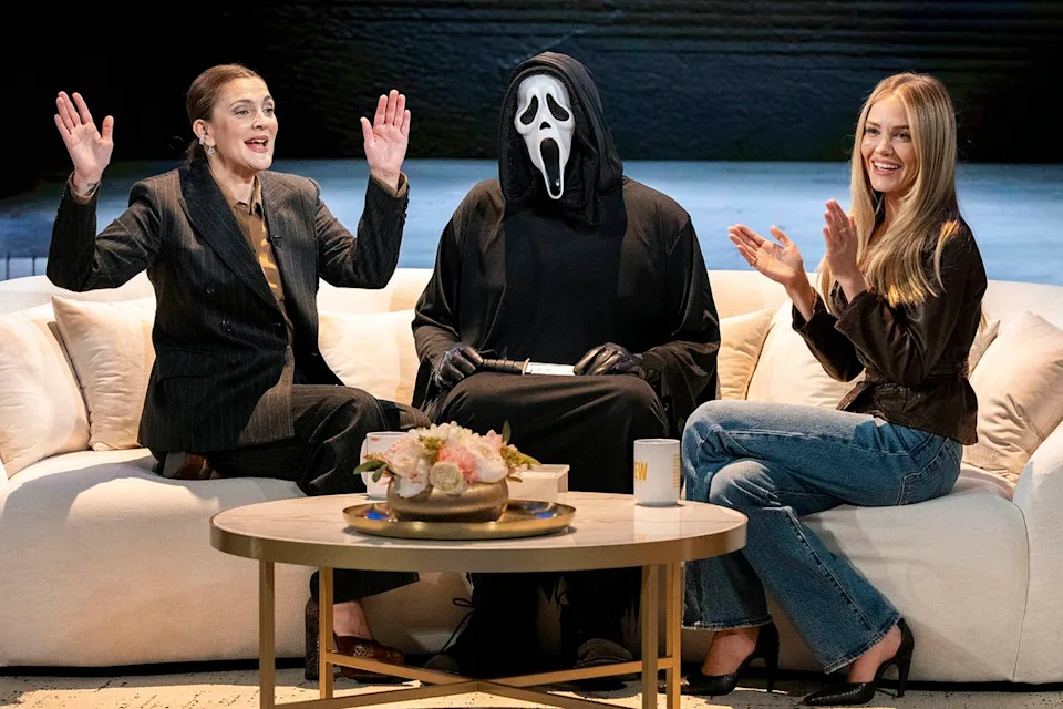Drew Barrymore with Ghostface and Michelle Randolph on 'The Drew Barrymore Show' on Feb. 2, 2026 Mary Kouw/CMV
