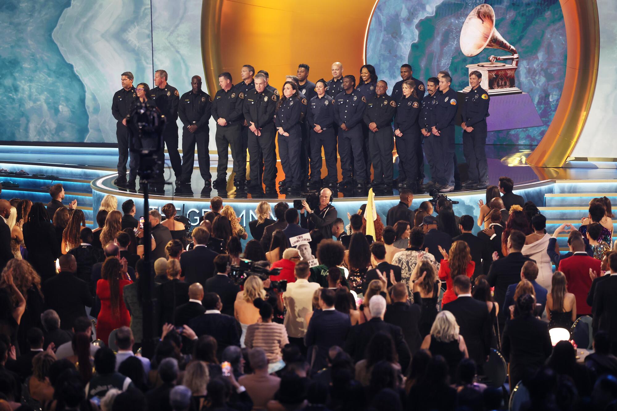 Members of the L.A. County Fire Department at the 67th Grammy Awards in 2025.