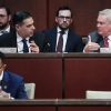 House Oversight and Government Reform Committee chairman Rep. James Comer, R-Ky. (pictured right), and ranking member Rep. Robert Garcia, D-Calif., confer during a hearing Wednesday on whether to hold former President Bill Clinton and former Secretary of State Hillary Clinton in contempt of Congress.