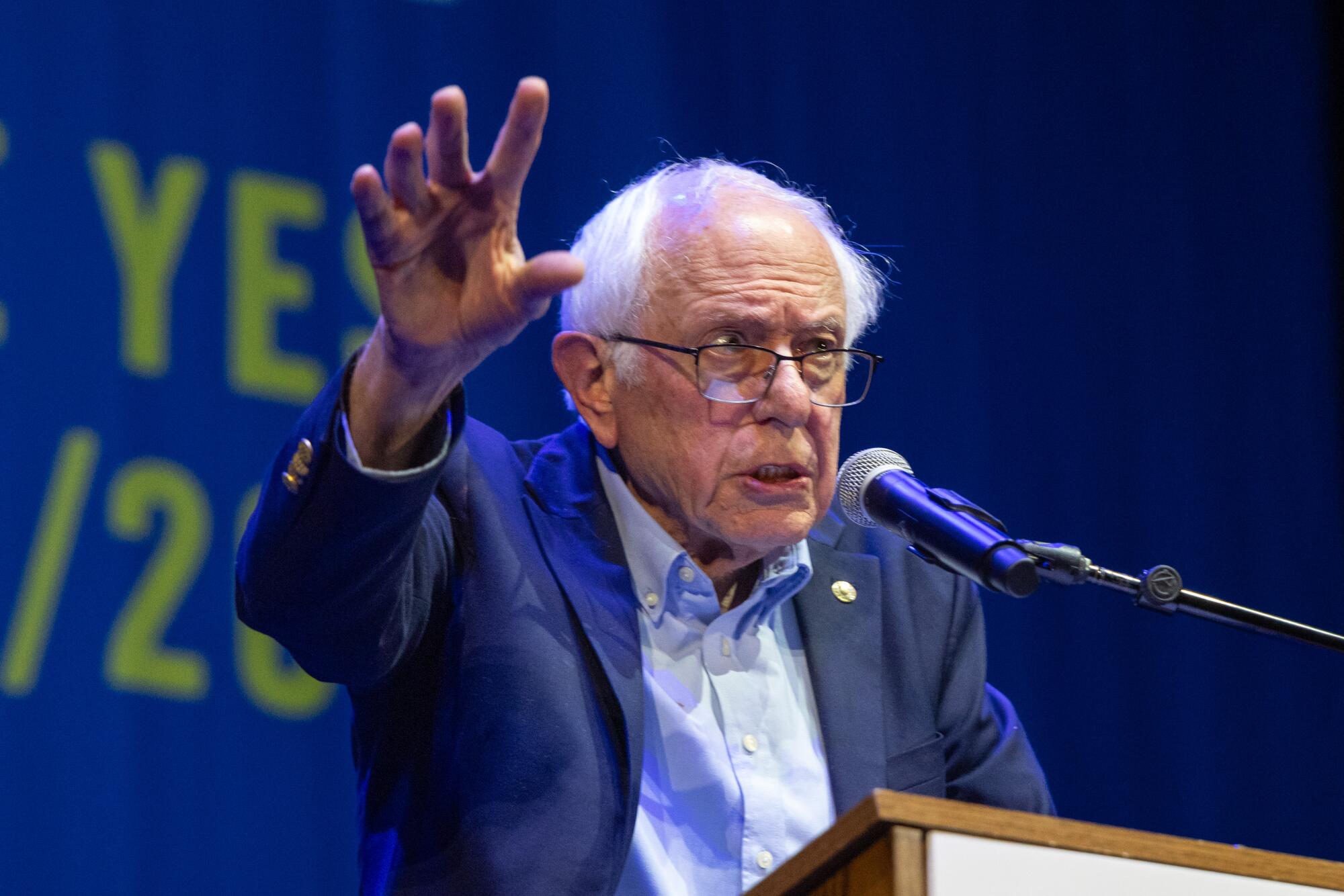 Sen. Bernie Sanders, I-Vermont, speaks at the Billionaire Tax Now rally.