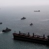 This image provided Thursday Feb. 19, 2026 by the Iranian military and dated Tuesday, Feb. 17, 2025, shows navy ships conducting operations during a join drill by Iranian and Russian forces in the Indian Ocean.