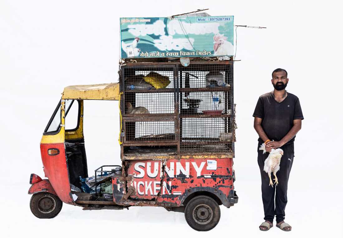 Sunny, uses his vehicle to earn money as a chicken vendor. He lives in Bajaj Nashik, Maharashtra, India.