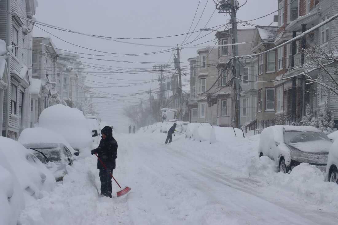 Residents shovel snow in East Boston, Mass., on Feb. 23.