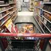 A shopping cart with groceries at a Target store in New York City on April 10, 2025. 