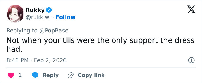 Screenshot of a social media reply discussing support related to Chappell Roan Grammys look controversy. Screenshot of a social media reply discussing support related to Chappell Roan Grammys look controversy.