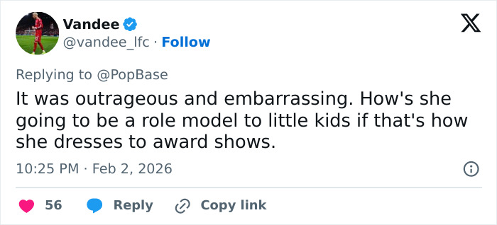Screenshot of a tweet criticizing Chappell Roan’s Grammys look that sparked public outrage and backlash online. Screenshot of a tweet criticizing Chappell Roan’s Grammys look that sparked public outrage and backlash online.