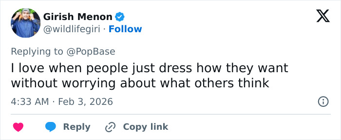 Social media post showing user Girish Menon praising individual style after Chappell Roan Grammys look sparked outrage. Social media post showing user Girish Menon praising individual style after Chappell Roan Grammys look sparked outrage.