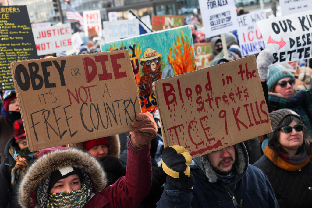 Protest after federal agents fatally shot a man while trying to detain him, in Minneapolis