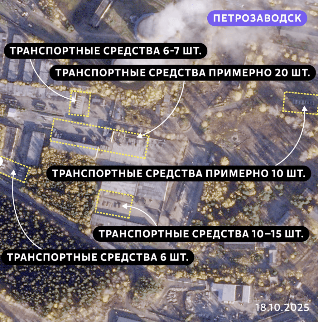Significant vehicle buildup detected at Petrozavodsk military site, with approximately 50 units visible across multiple zones. (Photo: Juha Rissanen / Yle) Significant vehicle buildup detected at Petrozavodsk military site, with approximately 50 units visible across multiple zones. (Photo: Juha Rissanen / Yle)