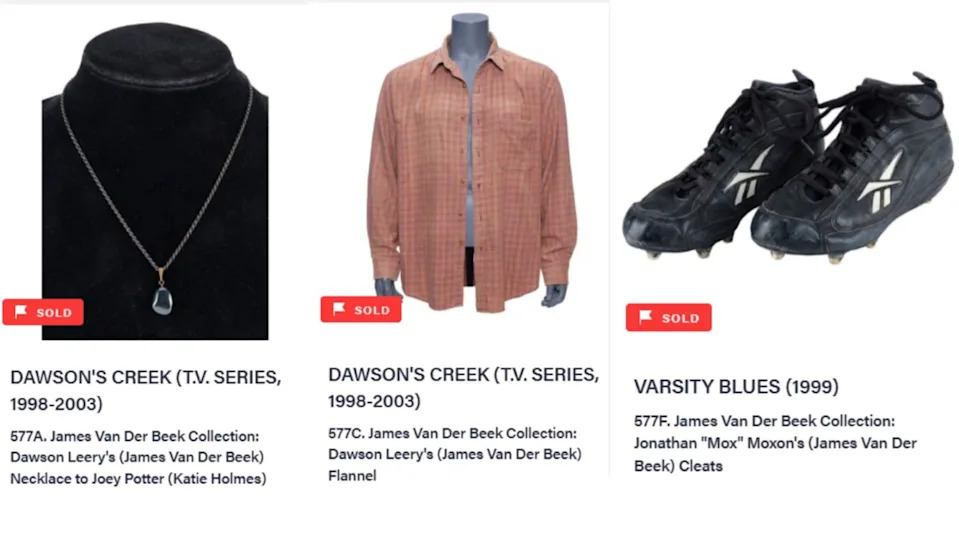 James Van Der Beek sold Dawson's Creek memorabilia through Propstore, including the necklace Dawson gave Joey for prom, with 100% of proceeds going to cancer treatment costs. (Screenshot: Propstore).