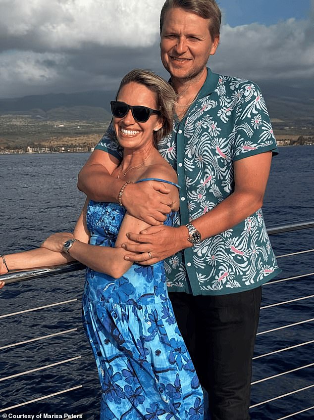Peters, pictured here with her husband, is now cancer free and has started a foundation called Be Seen to increase access to screening for young colorectal cancer patients