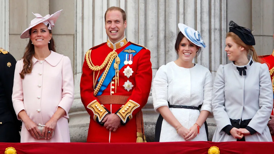 Kate Middleton, Prince William, Princess Eugenie and Princess Beatrice on the balcony of Buckingham Palace during the annual Trooping the Colour Ceremony on June 15, 2013