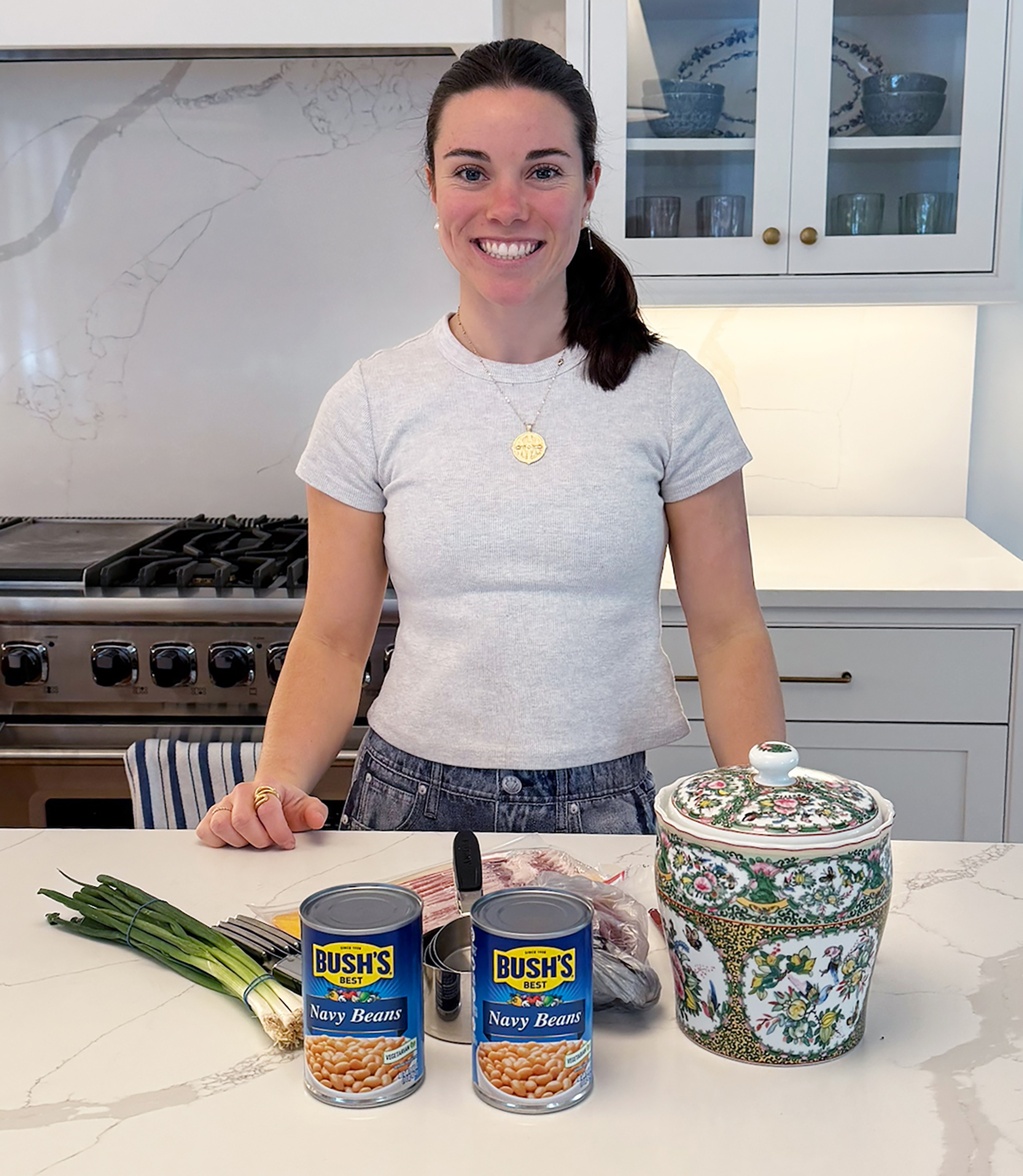 Before cheering on her husband, Quarterback Drake Maye, at the Big Game, Ann Michael Maye teamed up with Bush’s Beans to make his favorite game day recipe – Boston Baked Beans Dip.