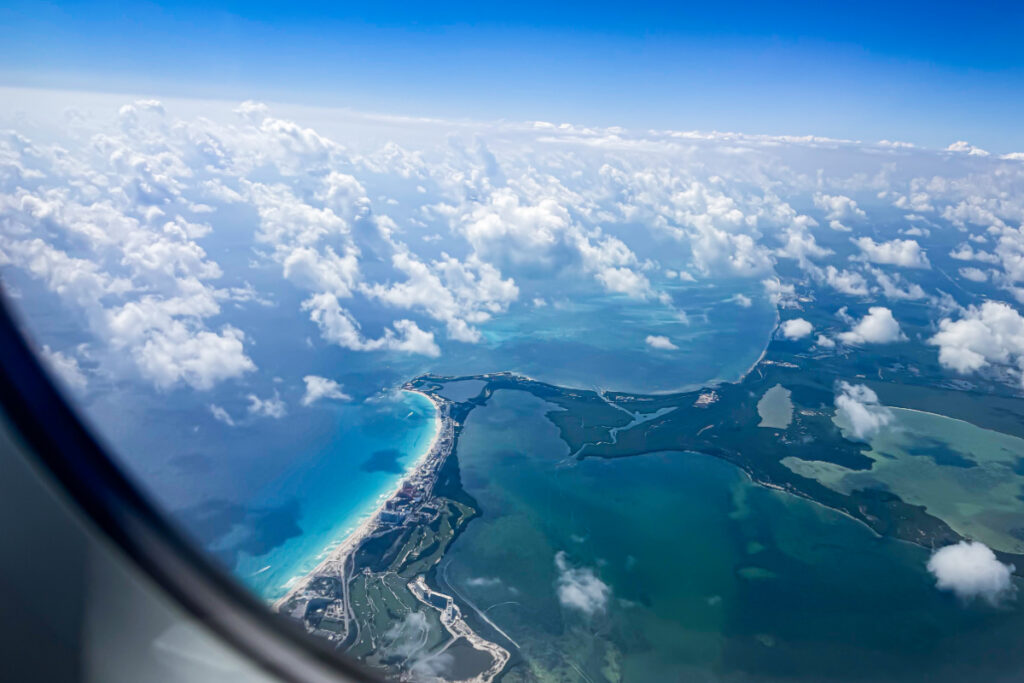 Cancun Hotel Zone as seen from Plane approaching airport