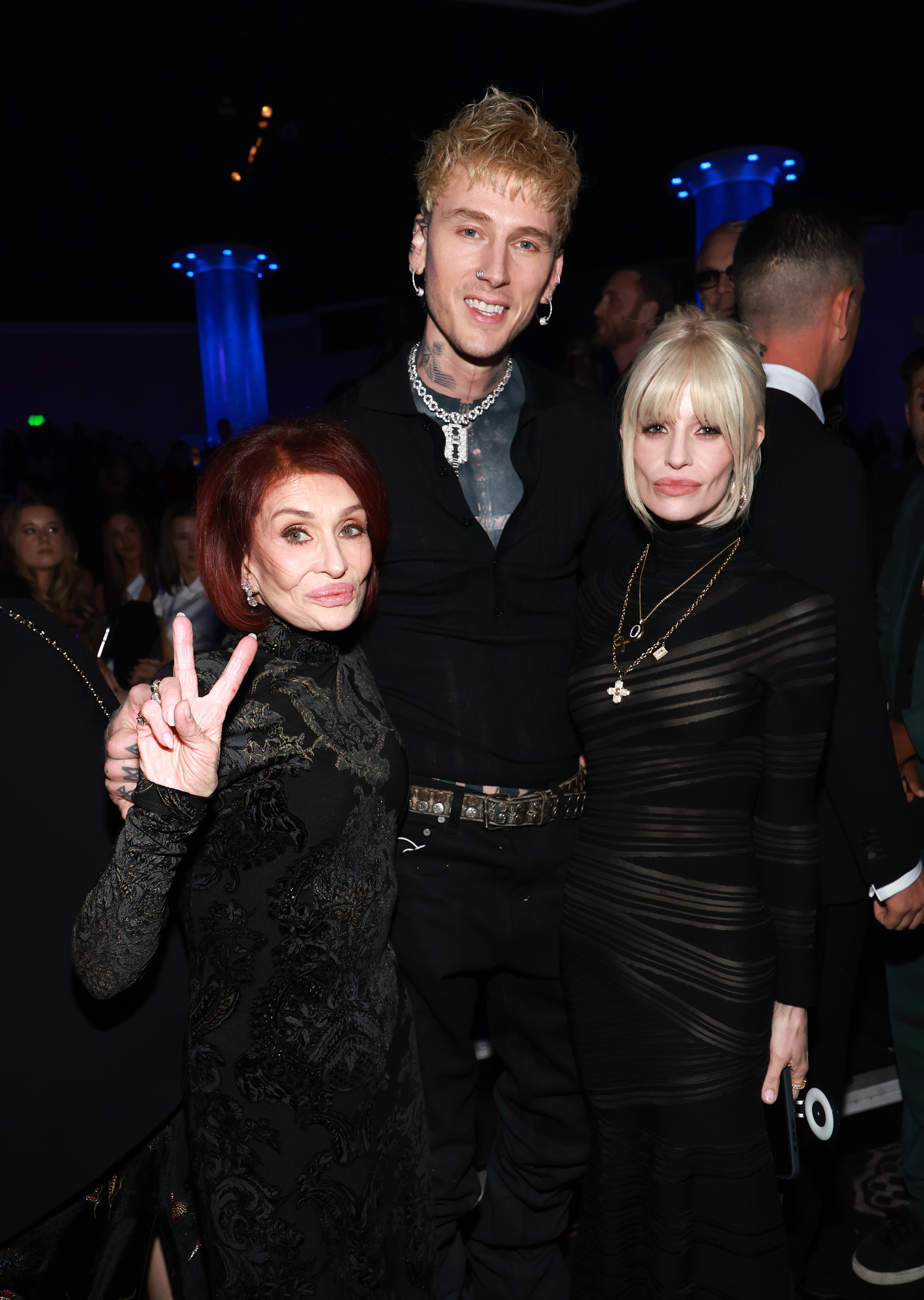 Sharon Osbourne, mgk, and Kelly Osbourne attends the 68th GRAMMY Awards Pre-GRAMMY Gala 