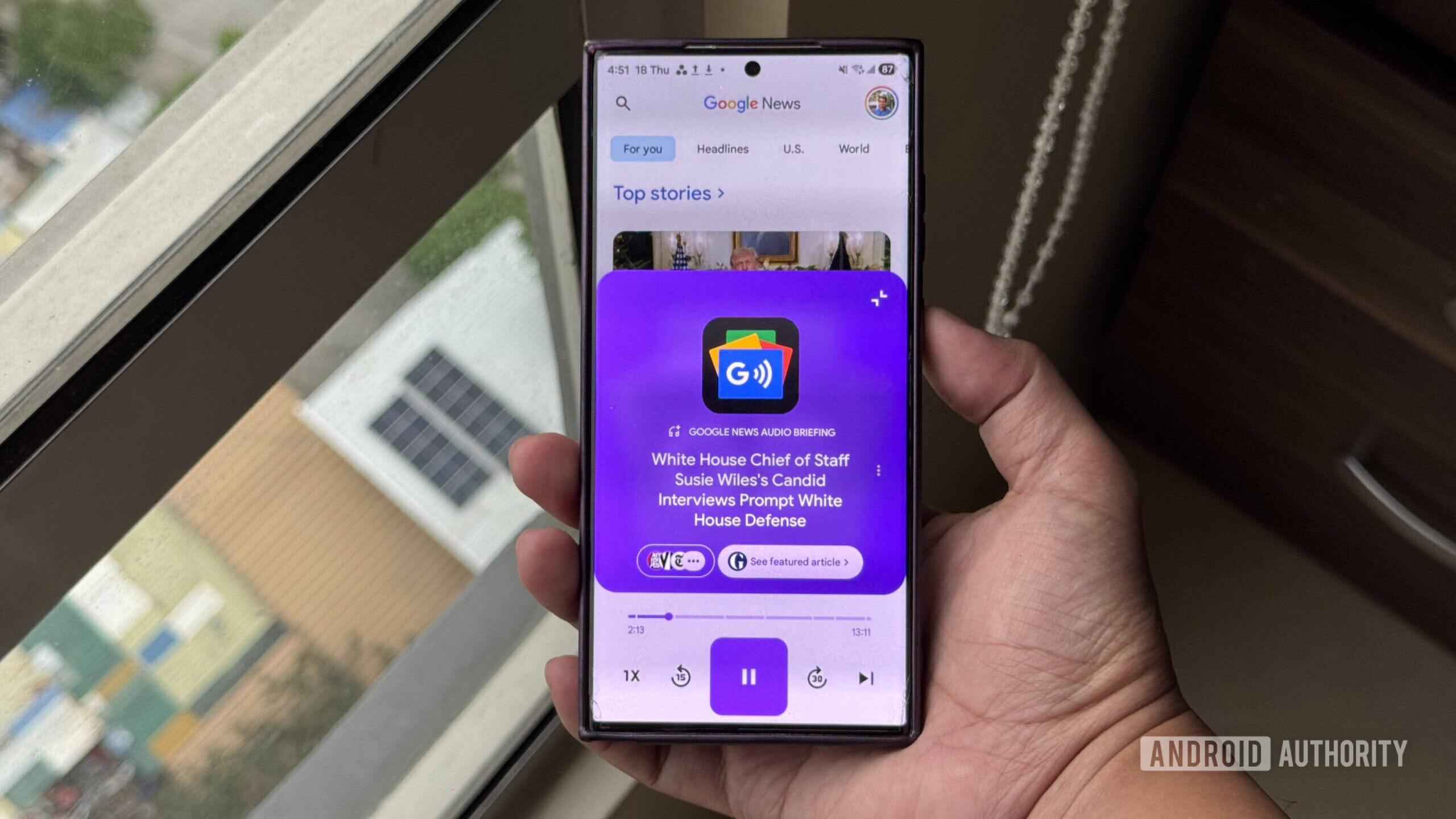 Google News audio briefings playing a news story