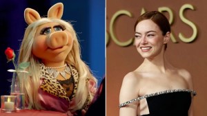 A split image of Miss Piggy (Left) and Emma Stone (Right)