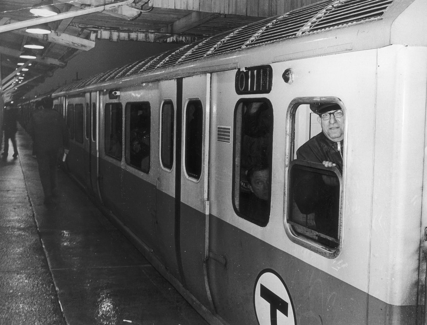 On April 4, 1975, the last MBTA train, pictured here, left Everett Station. The train wrapped up its farewell journey in Haymarket.                   