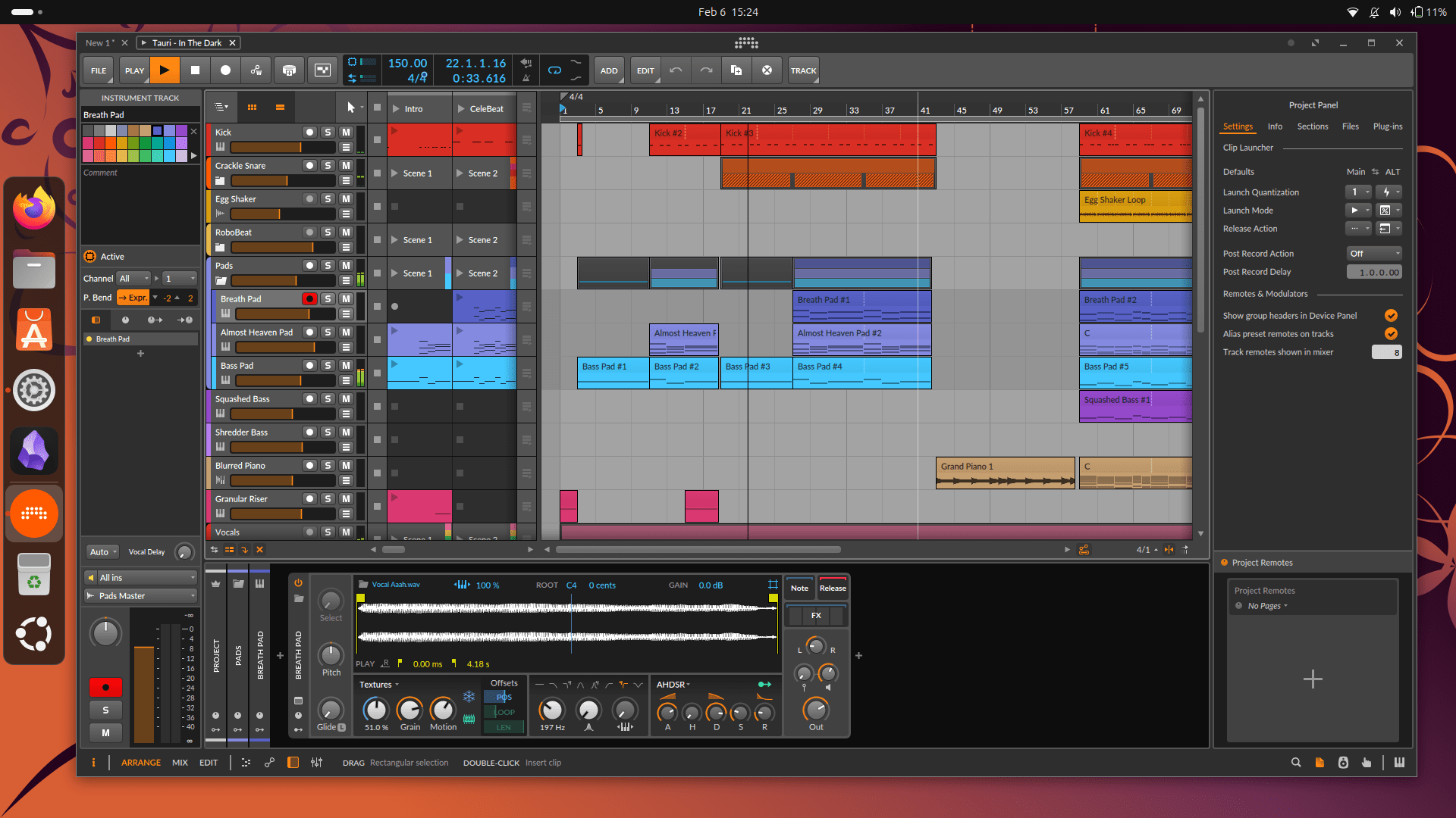 Bitwig, a powerful commercial DAW running on Ubuntu.