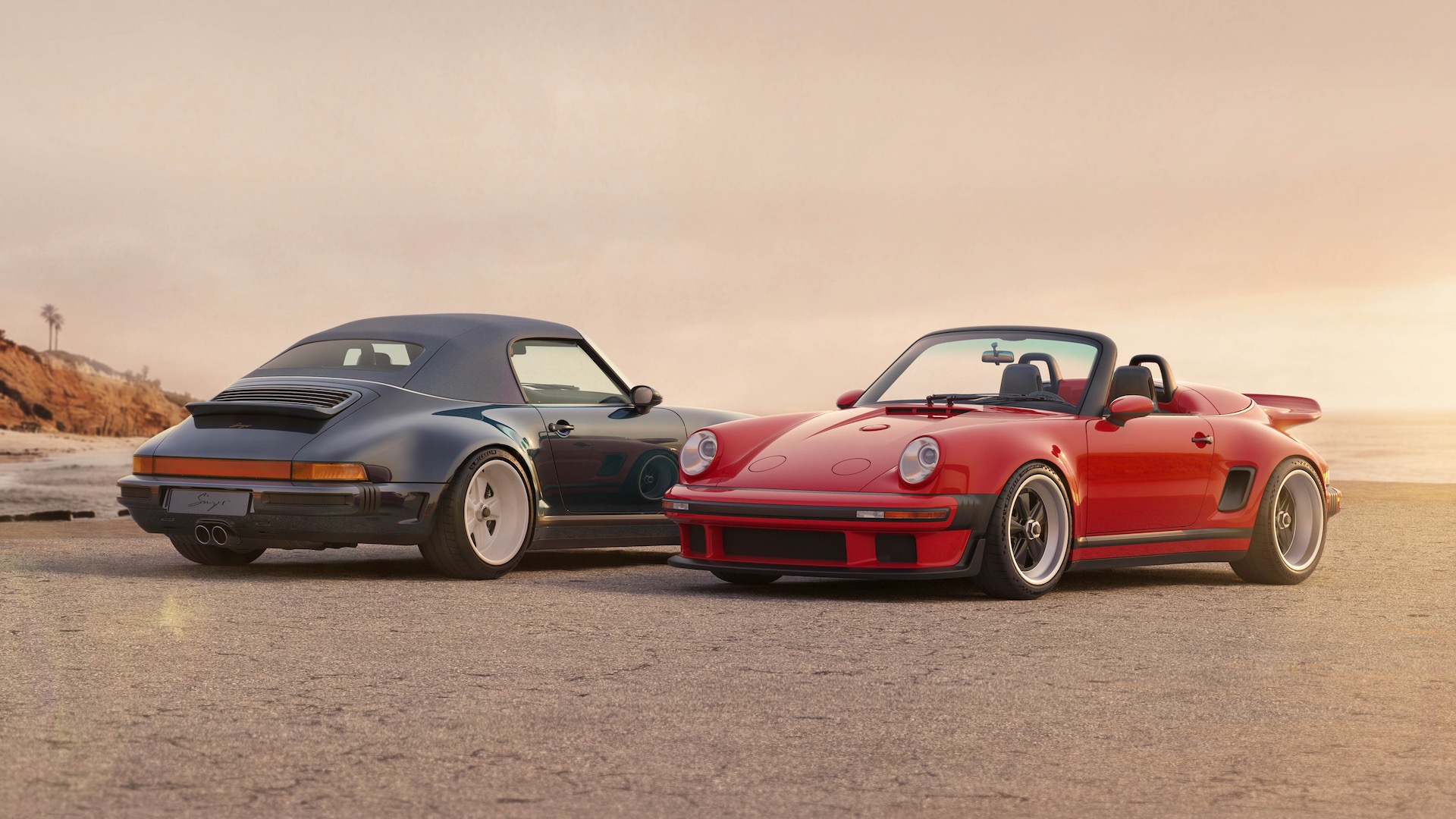 Porsche 911 Carrera Cabriolet Reimagined by Singer front and back views.