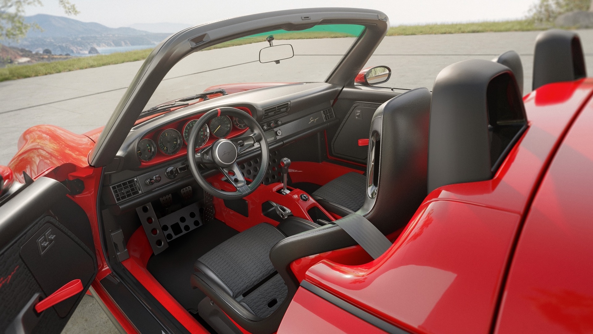 Porsche 911 Carrera Cabriolet Reimagined by Singer interior in black.