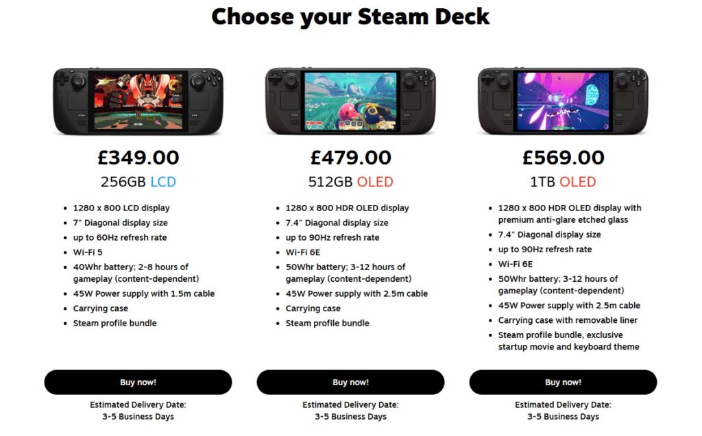 Steam Decks in stock in the Steam store