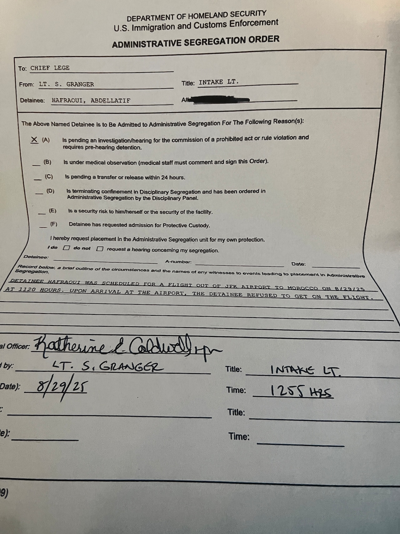 Solitary confinement