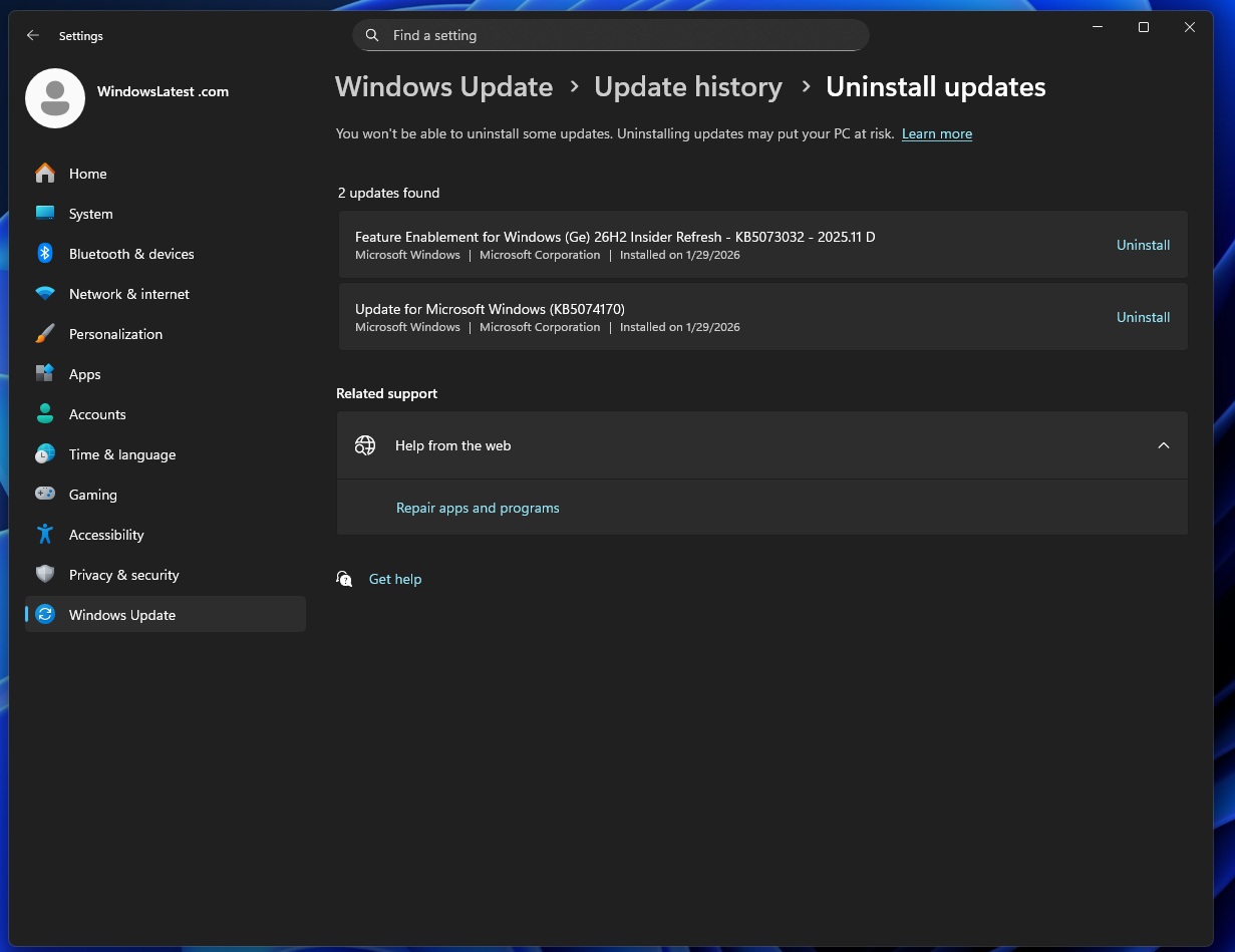 Windows 11 26H2 reference