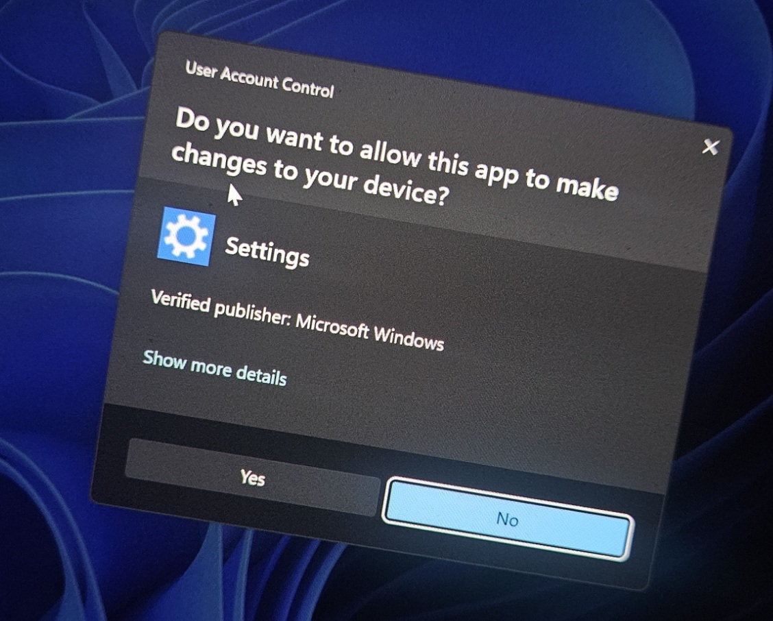 Windows 11 UAC prompt for Storage Settings