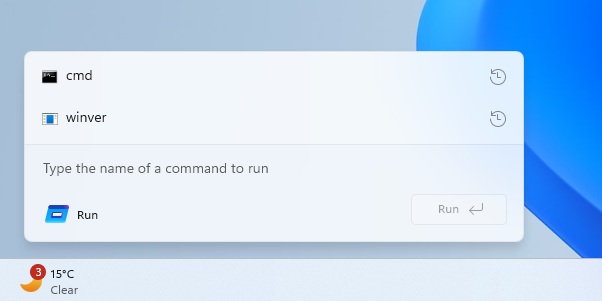 Windows Run light mode modern WinUI