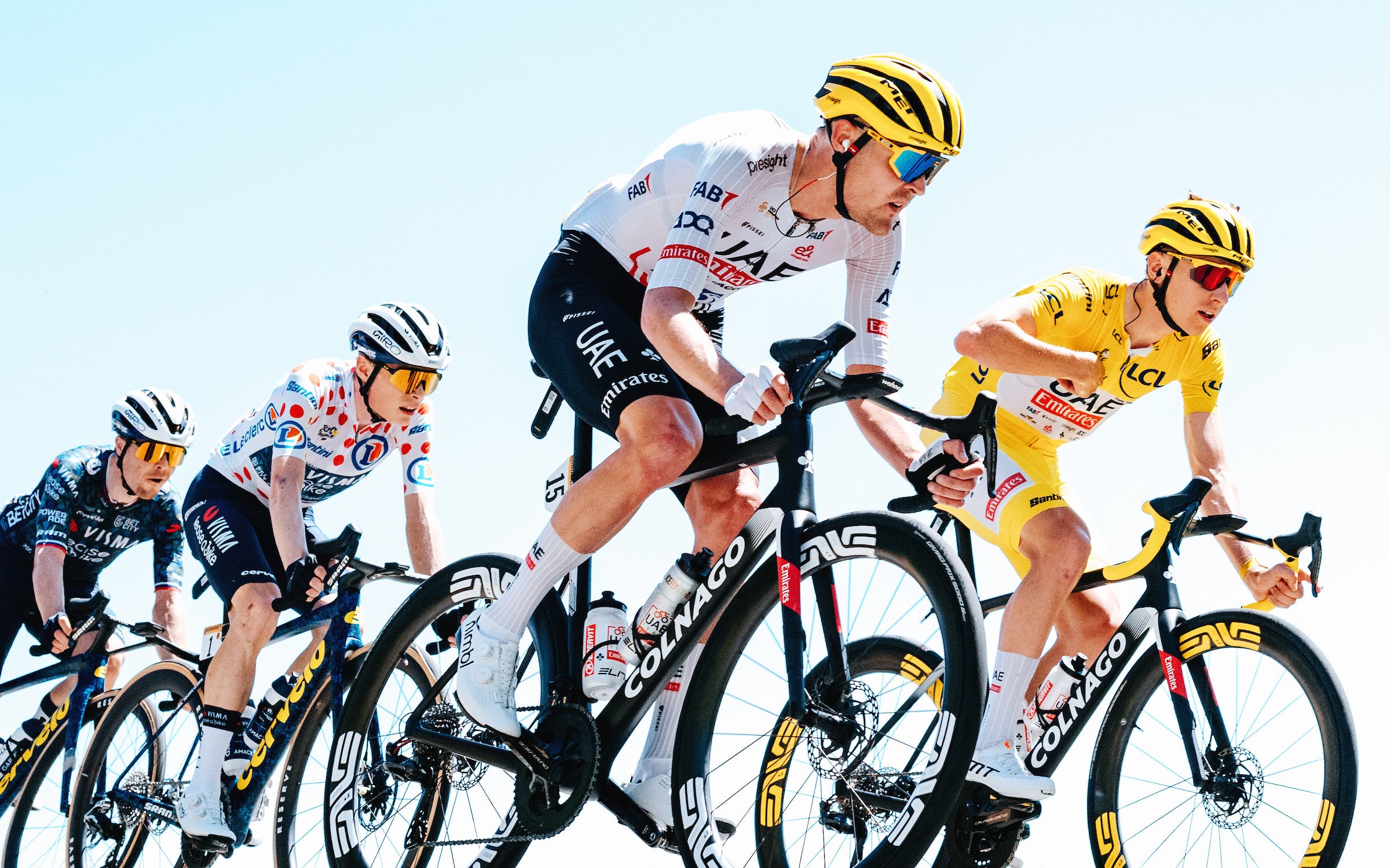 The UAE EMirates team of Sivakov and Pogačar push a metabolically demanding Z2 training framework. (Photo: Gruber Images)