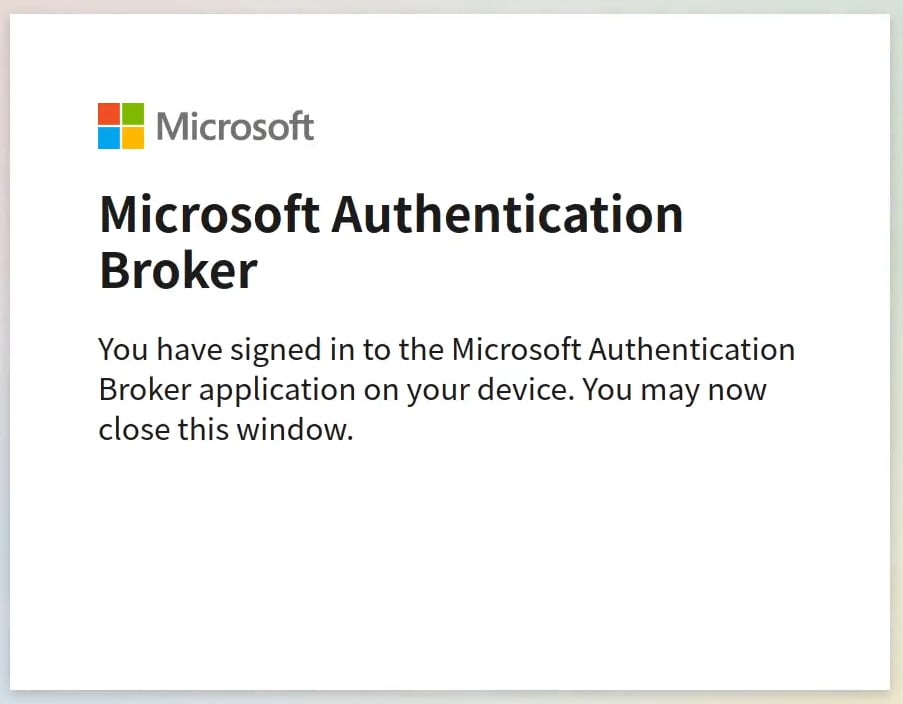 Microsoft Authentication Broker OAuth app now connected to an account