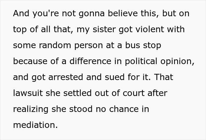 Text excerpt explaining a woman going berserk on her brother for meddling in parenting after kids called him for help.