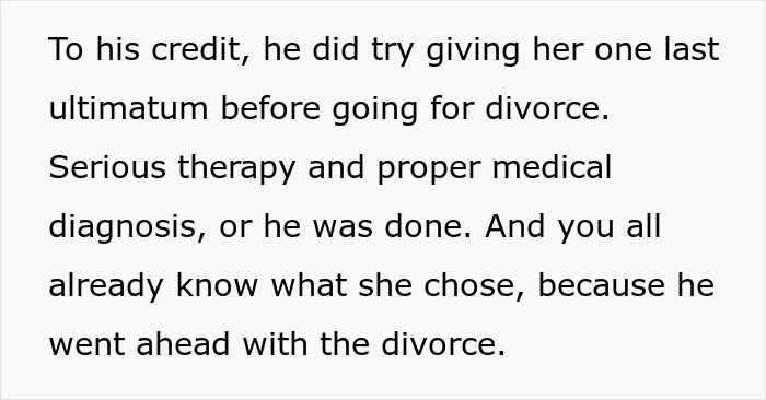 Text excerpt discussing a woman’s parenting conflict leading to a divorce after kids contacted her brother for help.