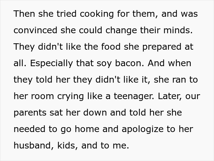 Text excerpt describing a woman frustrated and upset after her kids called brother for help, highlighting parenting conflict.