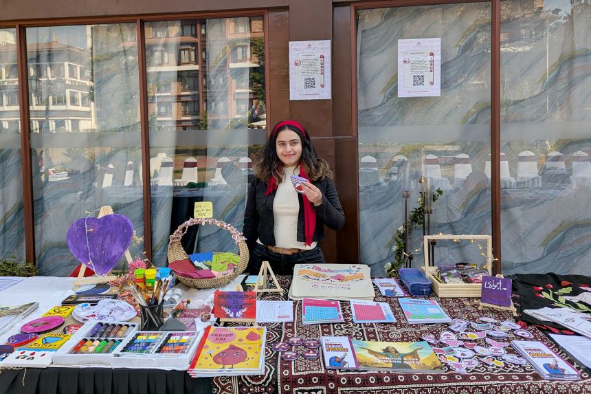 Bushra Mahnoor (center) a reproductive rights activist in Pakistan, says she had to navigate “a lot of shame” when she started her period due to the social stigma around mensuration.