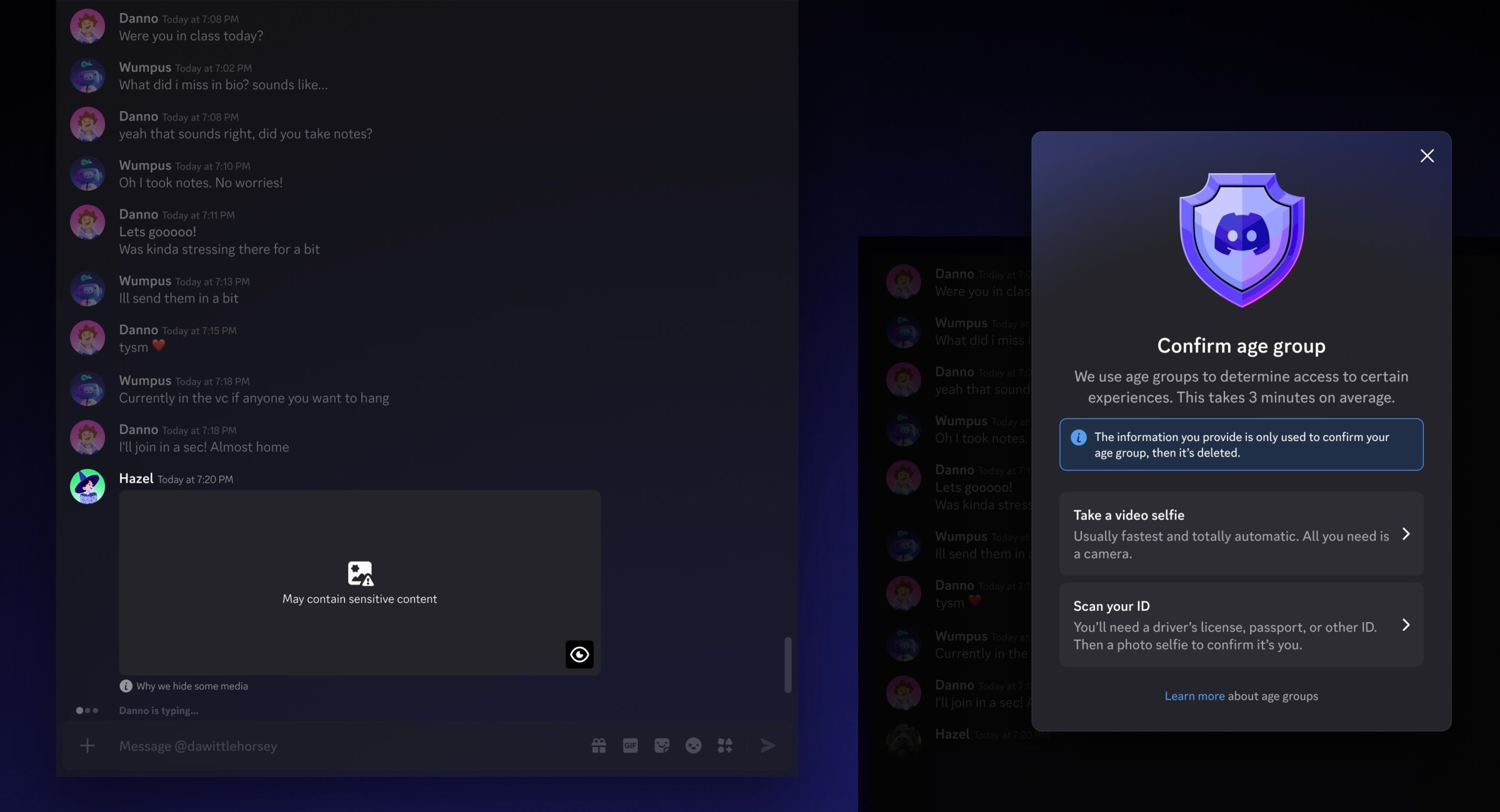 Discord asking a user for age verification to unblur sensitive content
