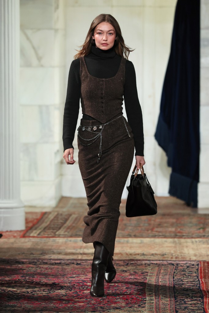 Gigi Hadid walks the runway for the Ralph Lauren fashion show
