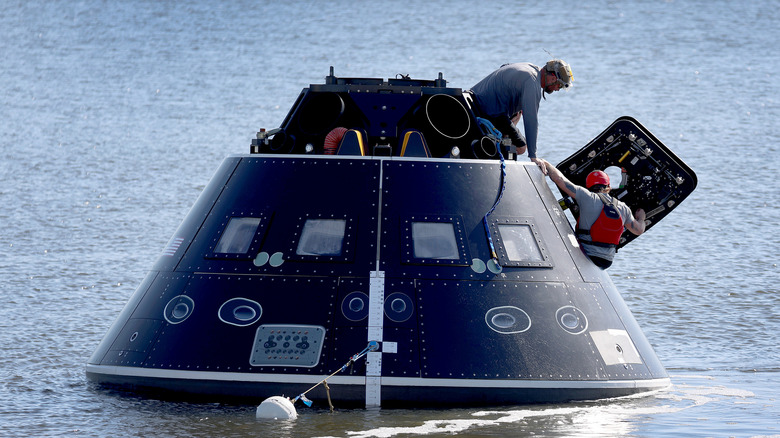 NASA's Orion capsule in the ocean during a training mission.