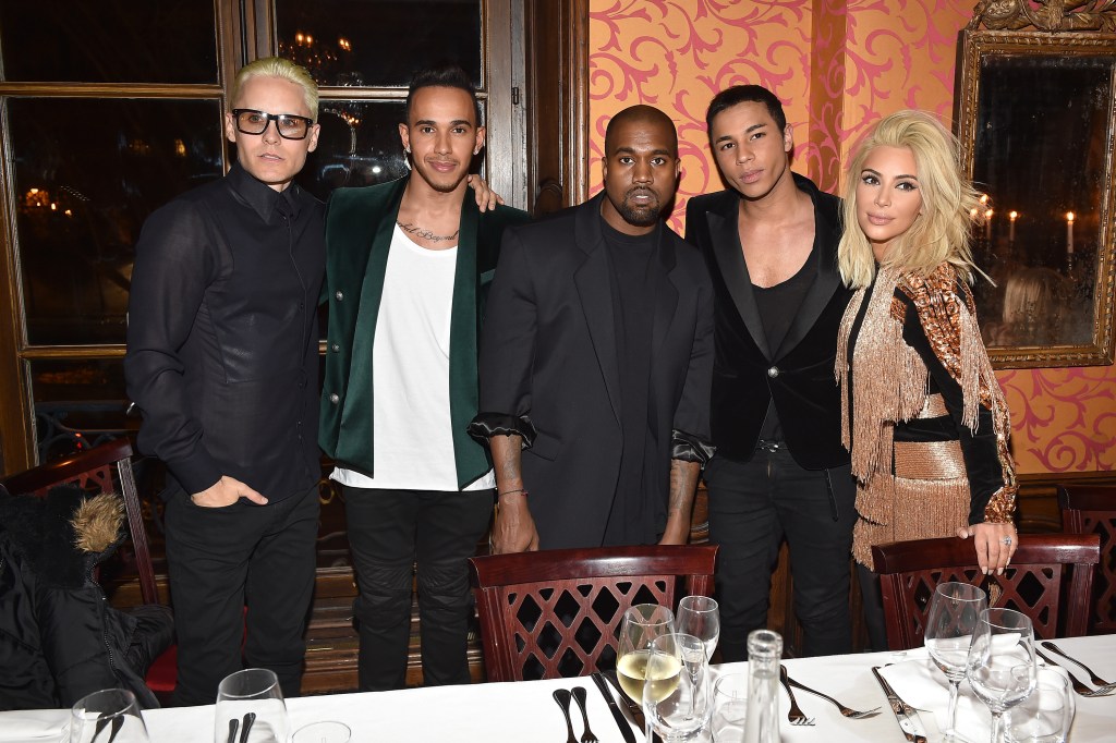 Jared Leto, Lewis Hamilton, Kanye West, Olivier Rousteing, Kim Kardashian attend the Balmain Aftershow Dinner