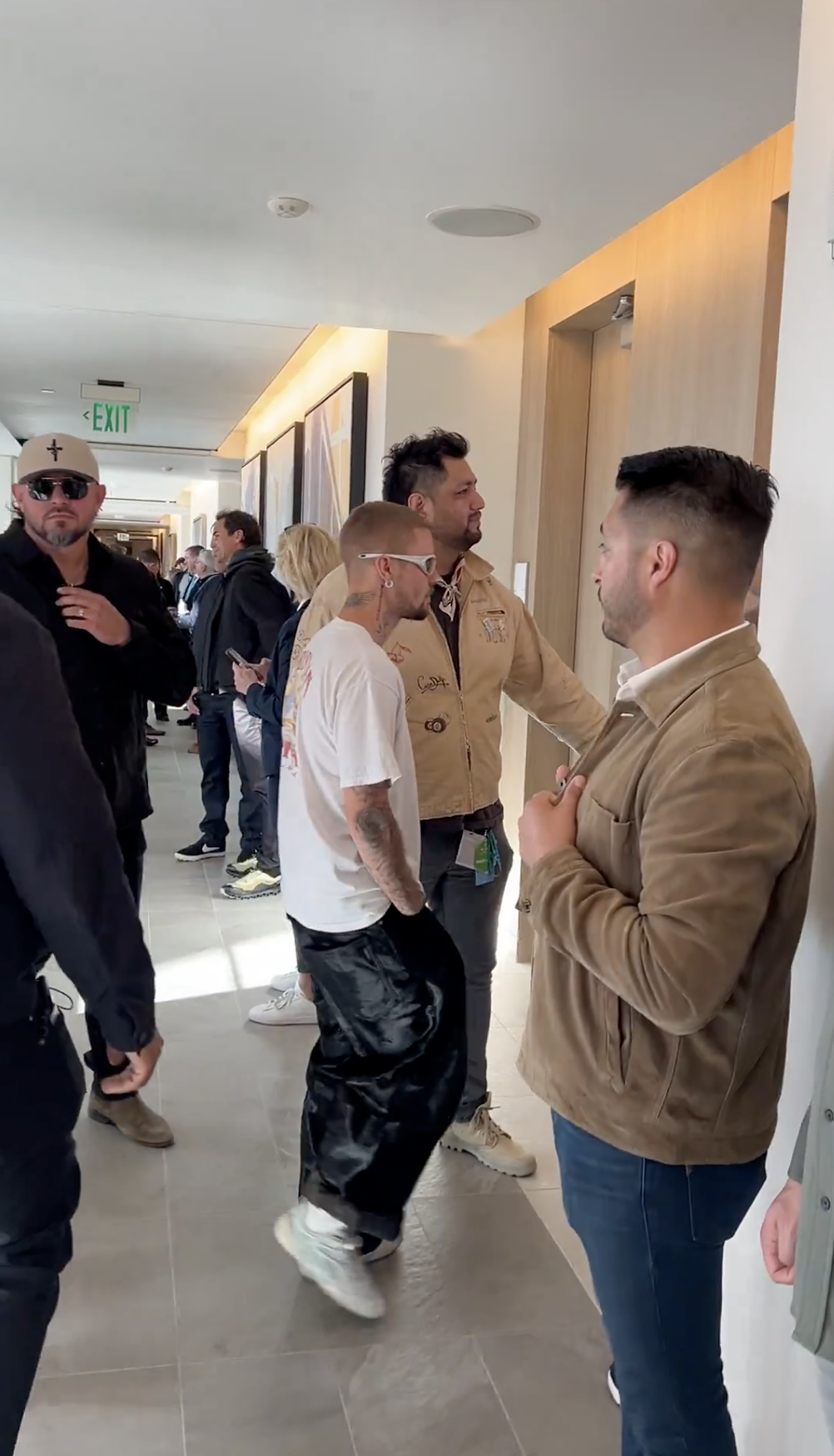 Justin Bieber arrives to his suite at Super Bowl 60