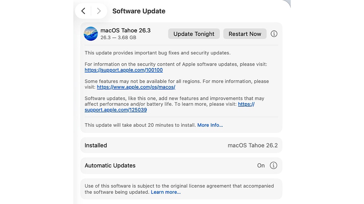 A macOS update screen
