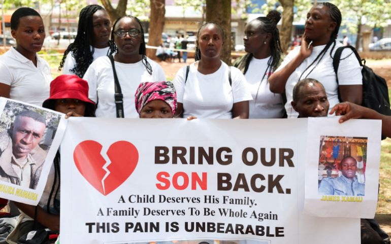 Relatives of Kenyans believed to be fighting for Russia in Ukraine attend a demonstration demanding accountability for all Kenyans in Russia, in downtown Nairobi, Kenya, February 19, 2026. REUTERS/Monicah Mwangi